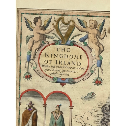 60F - A 17th Century engraving of The Kingdom of Ireland by Janssonius Hondius. 63x51cm