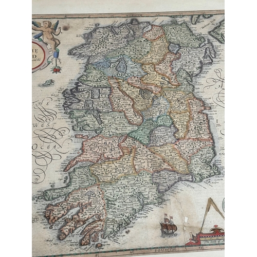 60F - A 17th Century engraving of The Kingdom of Ireland by Janssonius Hondius. 63x51cm