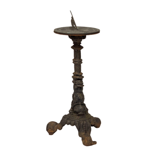 35 - A cast iron sundial, Victorian case with later top. 83cm