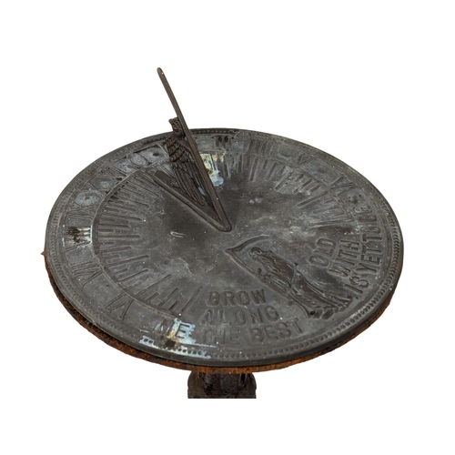 35 - A cast iron sundial, Victorian case with later top. 83cm