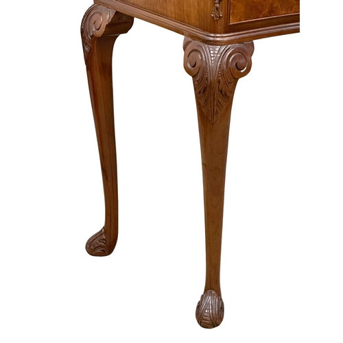 1256 - A George I style Burr Walnut gallery back side table with 2 drawers. Mid 20th Century. 97x50x88cm