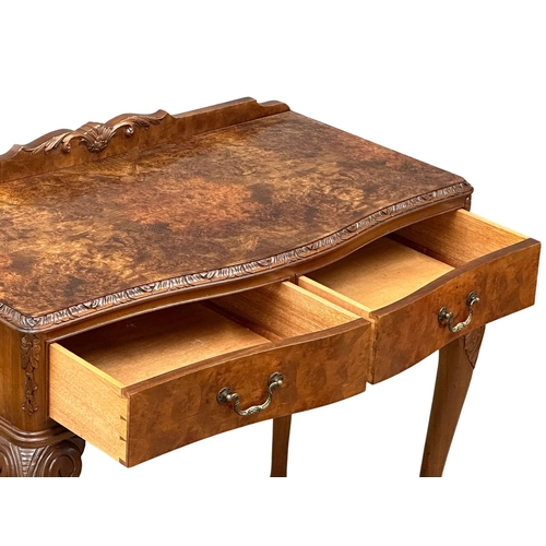 1256 - A George I style Burr Walnut gallery back side table with 2 drawers. Mid 20th Century. 97x50x88cm