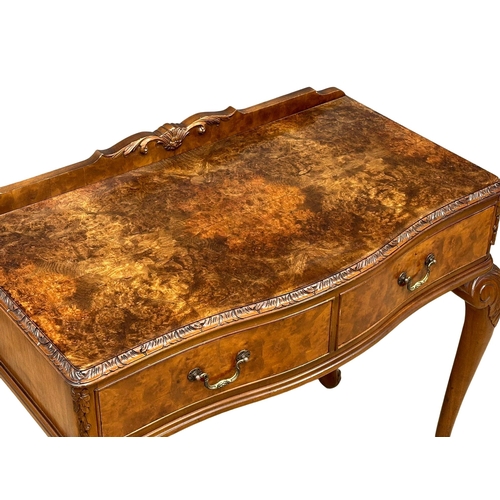 1256 - A George I style Burr Walnut gallery back side table with 2 drawers. Mid 20th Century. 97x50x88cm