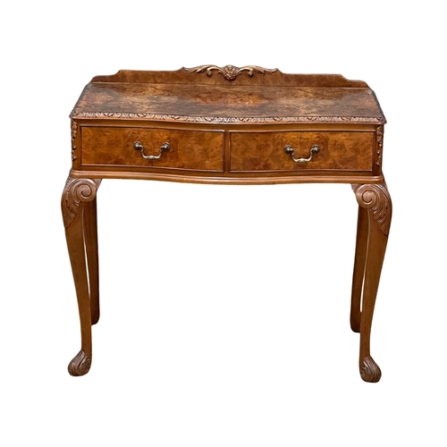 1256 - A George I style Burr Walnut gallery back side table with 2 drawers. Mid 20th Century. 97x50x88cm