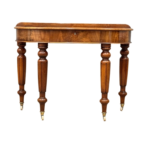 1253 - A Victorian mahogany gallery back demi-loon front hall table with drawer, 107x55x80cm