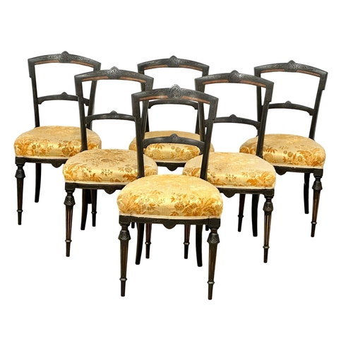 1258 - A set of 6 Victorian ebonised dining chairs. Circa 1890.