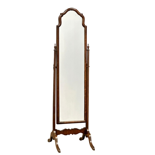 1244 - Early/ Mid 20th Century mahogany framed cheval mirror.  42x123cm