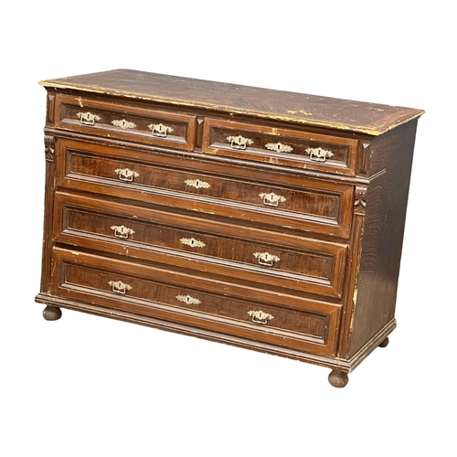 1248 - A large 19th century French pine chest of drawers with original scumble finish. Circa 1880. 140x65x9... 