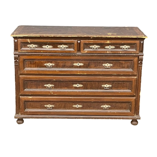 1248 - A large 19th century French pine chest of drawers with original scumble finish. Circa 1880. 140x65x9... 