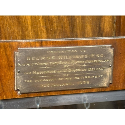 1254 - A long case long presented to George Williams E.S.Q. District Inspector Royal Ulster Constabulary by... 