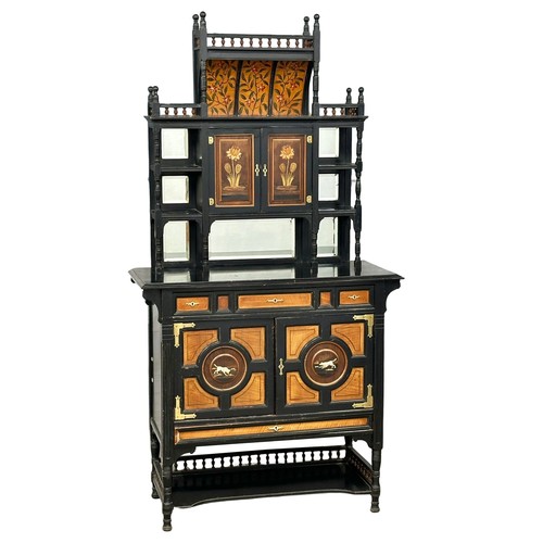 866 - A Late 19th Century Hobbs & Co ebony Chinese style aesthetic movement side cabinet in the manner of ... 