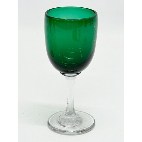 62 - A set of 7 19th Century Victorian Bristol Green and Turquoise port glasses. Circa 1860-1880. 13cm. 1... 