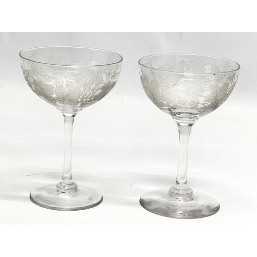 67 - A set of 6 Late 19th Century champagne cocktail glasses with etched autumn leaves and grape vine pat... 