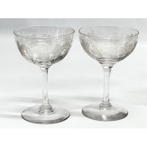 67 - A set of 6 Late 19th Century champagne cocktail glasses with etched autumn leaves and grape vine pat... 