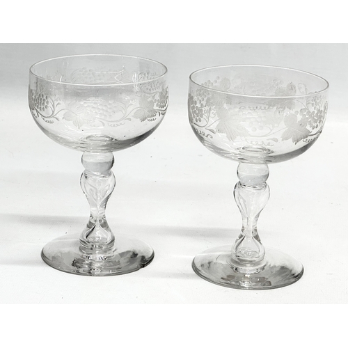 67 - A set of 6 Late 19th Century champagne cocktail glasses with etched autumn leaves and grape vine pat... 