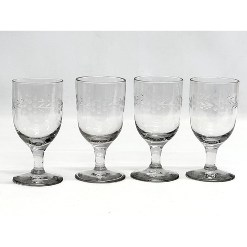 68 - 7 large 19th Century Victorian glass rummers with etched leaves and grape vines. Circa 1860-1880. 15... 