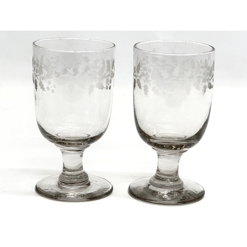 68 - 7 large 19th Century Victorian glass rummers with etched leaves and grape vines. Circa 1860-1880. 15... 