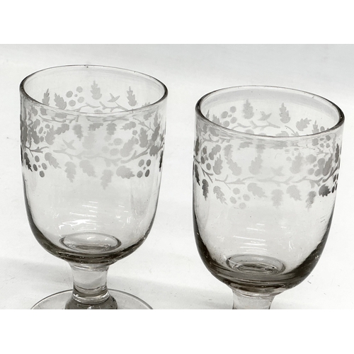 68 - 7 large 19th Century Victorian glass rummers with etched leaves and grape vines. Circa 1860-1880. 15... 