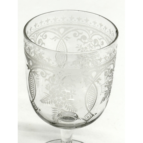 68 - 7 large 19th Century Victorian glass rummers with etched leaves and grape vines. Circa 1860-1880. 15... 