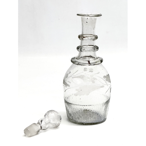 70 - A small Irish 18th Century George III 3 ring glass decanter. Circa 1760-1800. 19cm