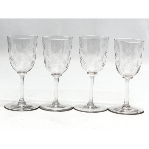 84 - A set of 4 Victorian etched port glasses. 12cm