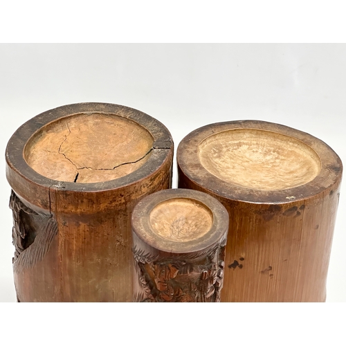 86 - 3 Late 19th/Early 20th Century Chinese brush pots. Circa 1900. Largest 23.5cm