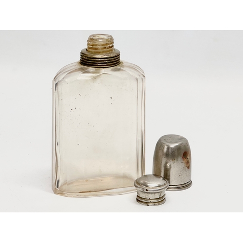 91 - A Late 19th Century Victorian hip flask with leather case. 17.5cm