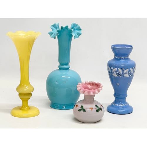 112 - A collection of Mid 19th Century Opaline glass vases. 20cm