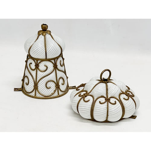 3 - An Early/Mid 20th Century Italian Venetian brass bound bubble glass light shade. 28cm