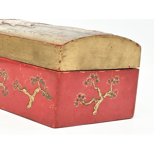 6 - A Late 19th Century Japanese style tea caddy with embossed hand painted mountains, trees and pagodas... 