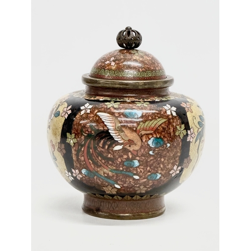 46 - A Late 19th Century Japanese cloisonné sparkled enamel jar with lid. Late Meiji. Circa 1880-1900. 11... 