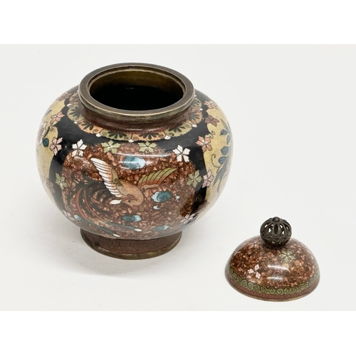 46 - A Late 19th Century Japanese cloisonné sparkled enamel jar with lid. Late Meiji. Circa 1880-1900. 11... 