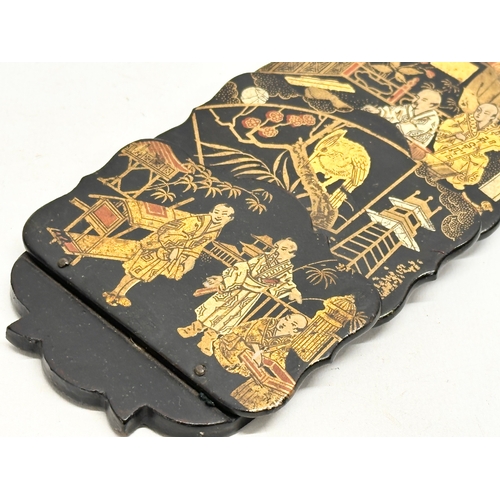 47 - Early 20th Century Japanese hand painted lacquered wall mounted racks and 2 pocket match holder. Cir... 