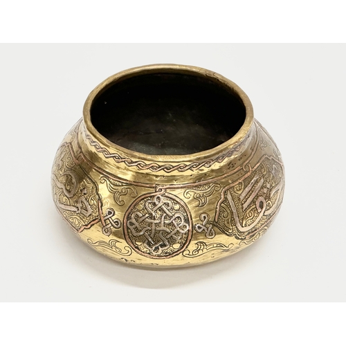 133 - A Mid 19th Century Cairo Ware inlaid brass censer bowl. 12x7.5cm