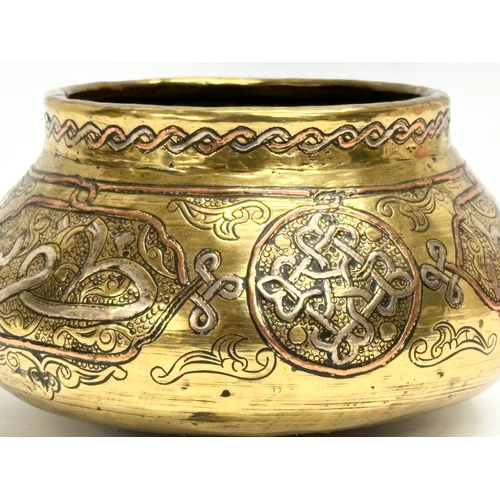 133 - A Mid 19th Century Cairo Ware inlaid brass censer bowl. 12x7.5cm