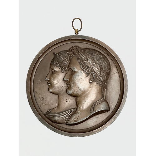 13 - An Early 19th Century Andrieu fecit bronze plaque of Napoleon and Marie Louise. 14cm