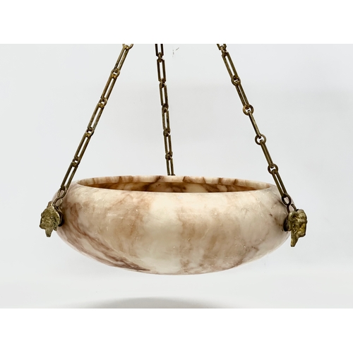 4 - A large Early 20th Century Alabaster Plafonnier ceiling light shade with original brass hanging chai... 