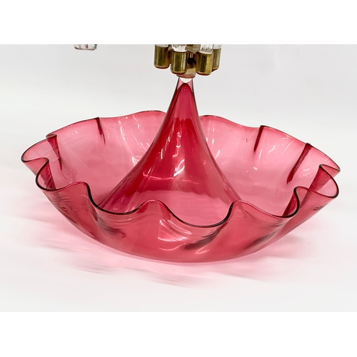 14 - A large Victorian cranberry glass epergne. 36x60cm