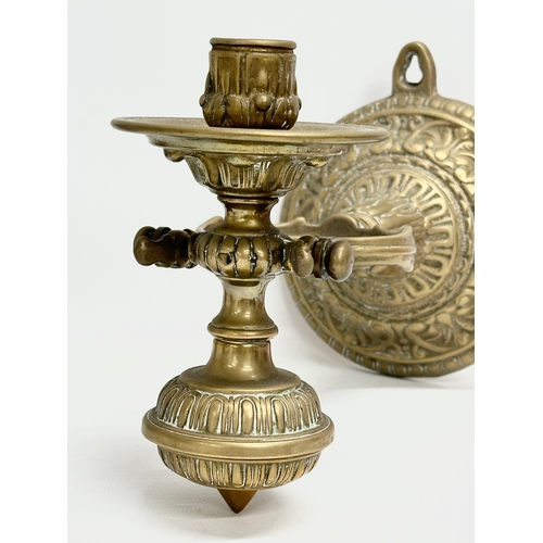 16 - A pair of Late 19th/Early 20th Century brass nautical ships pendulum wall mounted candleholders. 27c... 