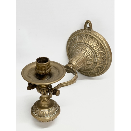 16 - A pair of Late 19th/Early 20th Century brass nautical ships pendulum wall mounted candleholders. 27c... 