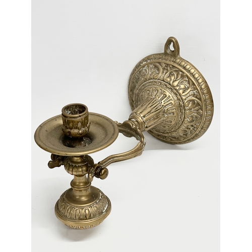 16 - A pair of Late 19th/Early 20th Century brass nautical ships pendulum wall mounted candleholders. 27c... 