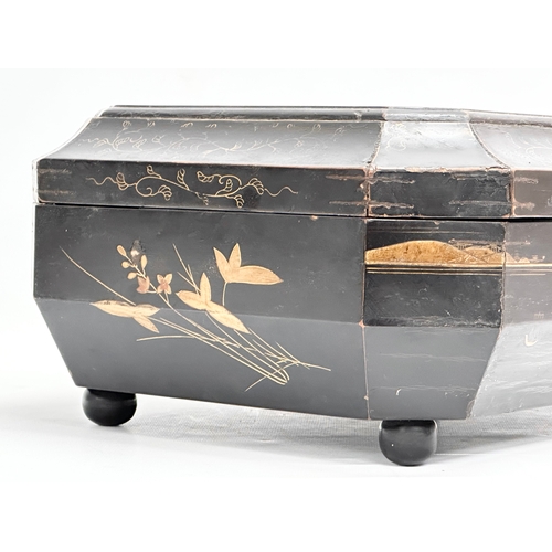 102 - A large Late 19th Century Japanese lacquered jewellery box/storage box, with hand painted embossed b... 