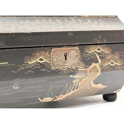 102 - A large Late 19th Century Japanese lacquered jewellery box/storage box, with hand painted embossed b... 