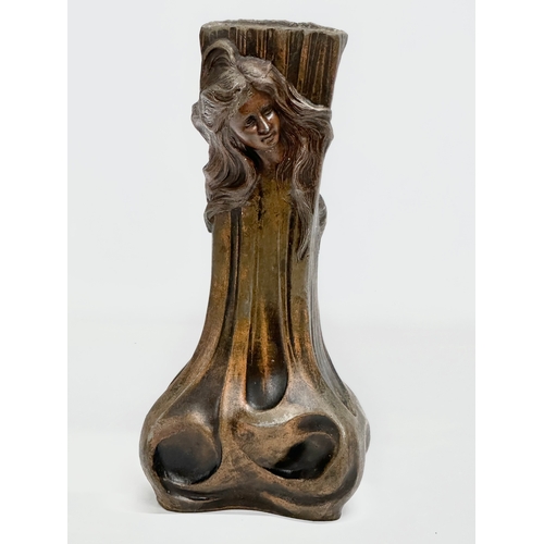 17 - Francesco Flora. A large signed Late 19th Century bronzed spelter Art Nouveau vase by Francesco Flor... 