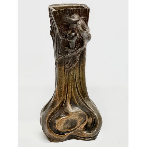 17 - Francesco Flora. A large signed Late 19th Century bronzed spelter Art Nouveau vase by Francesco Flor... 