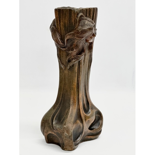 17 - Francesco Flora. A large signed Late 19th Century bronzed spelter Art Nouveau vase by Francesco Flor... 