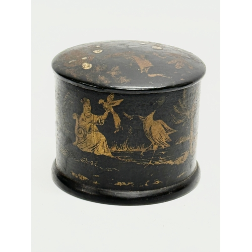 50 - 2 Late 19th Century Japanese hand painted tobacco jars, with lids. Decorated with geishas, fishermen... 