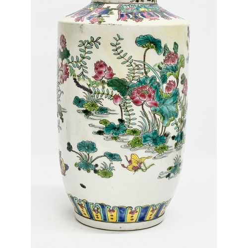 140 - A large Late 19th/Early 20th Century Chinese Kangxi style famille rose vase. 6 character mark. 43cm