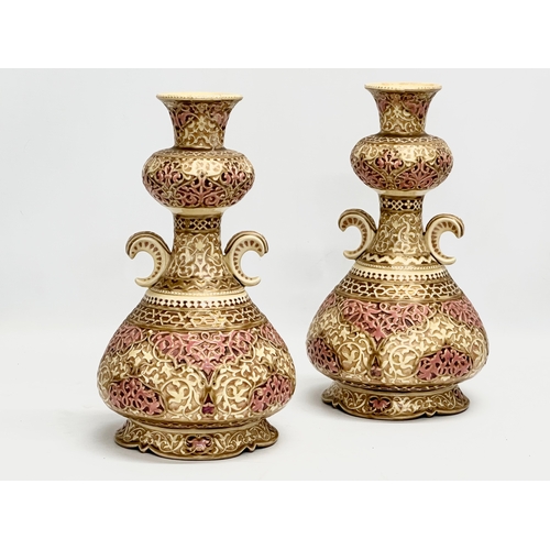 10 - Zsolnay Pecs. A pair of Late 19th Century Islamic style vases by Zsolnay Pecs. Impressed mark and pr... 