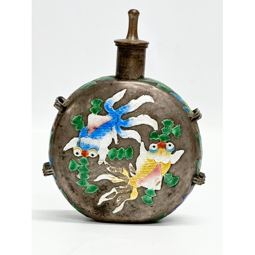 53 - A Late 19th/Early 20th Century Chinese enamel over pewter moon flask scent bottle. 11x4x14.5cm